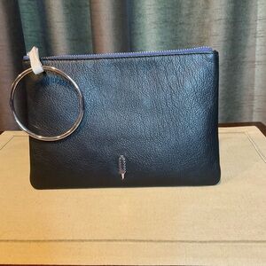 Thacker Black Leather Wristlet with Silver Ring